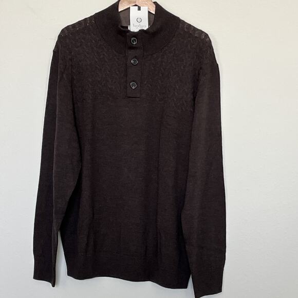 Turnbury Other - Mens TURNBURY MERINO WOOL Dark Brown Sweater Pullover Mock Neck Long Sleeve XL